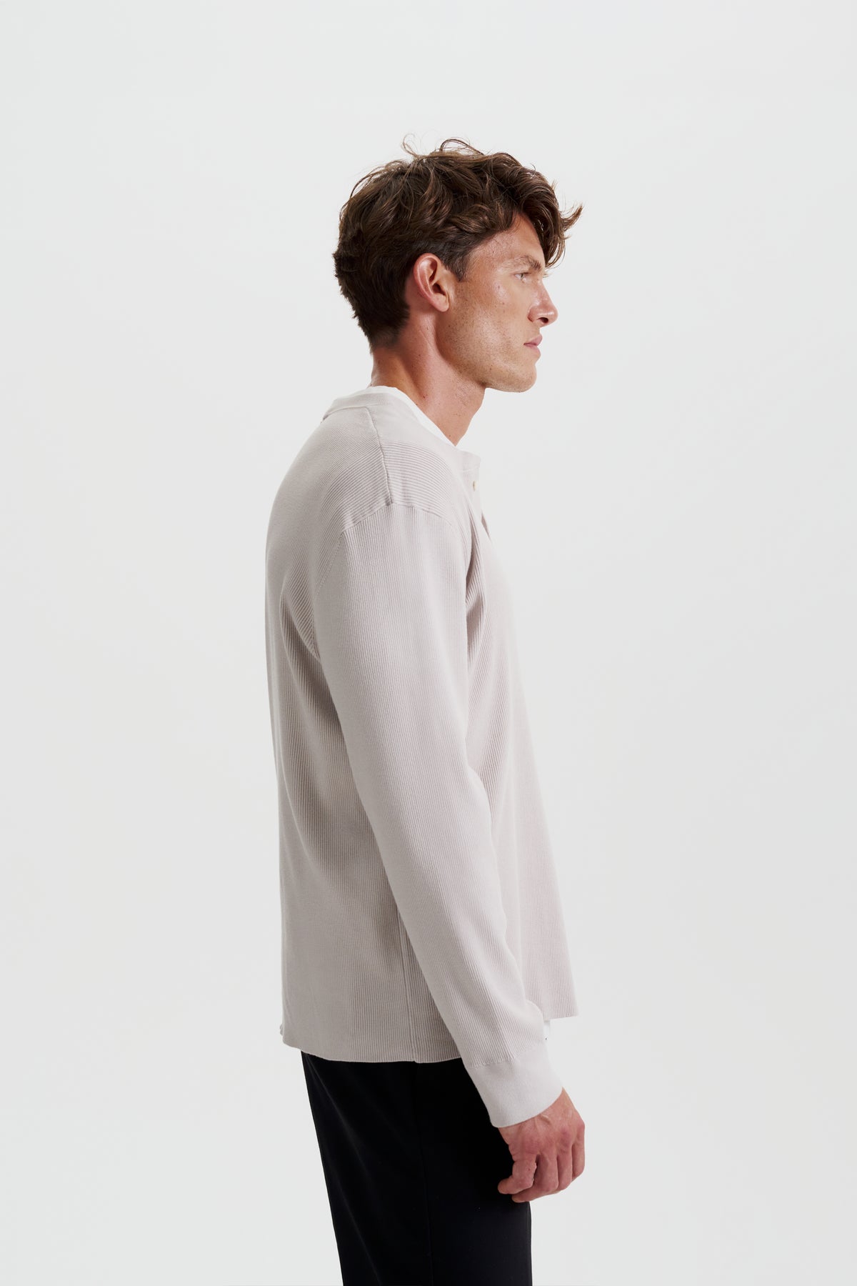 Modern ribbed henley sweater