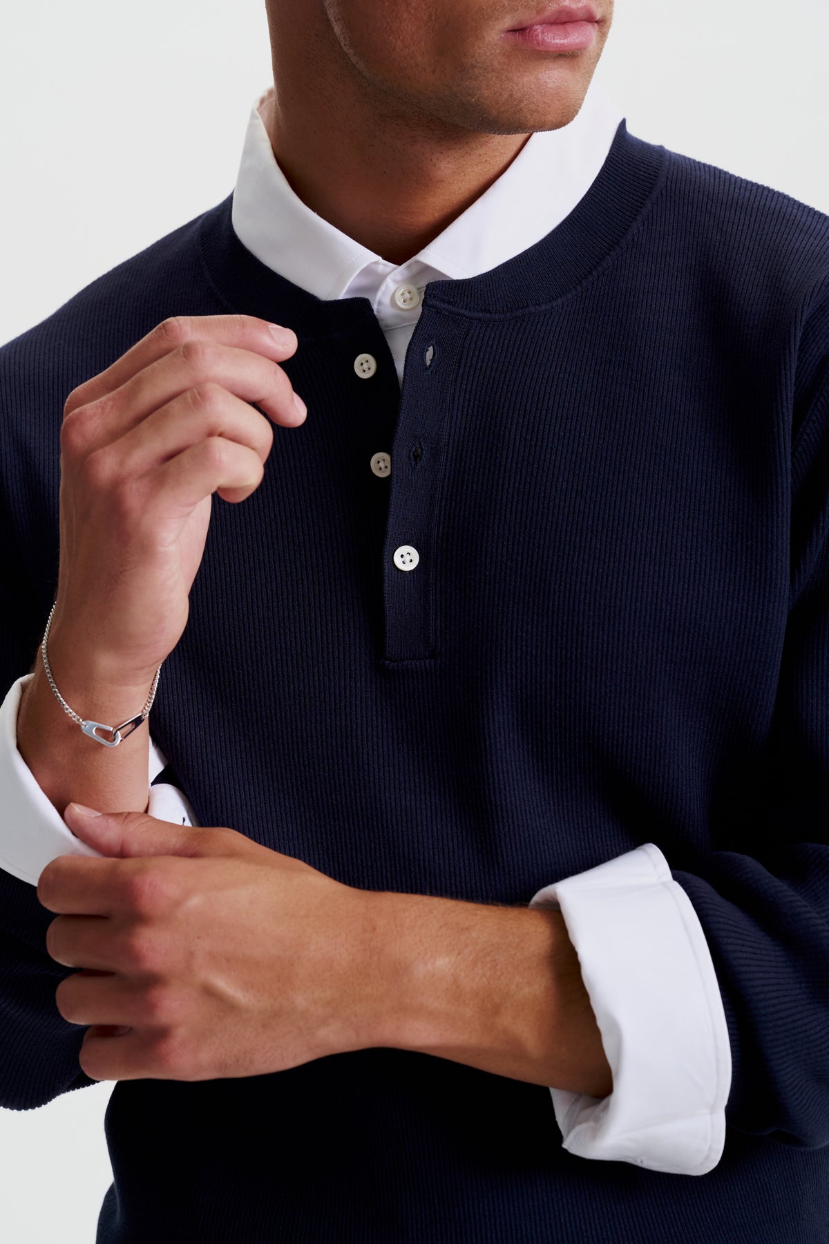 Modern ribbed henley sweater