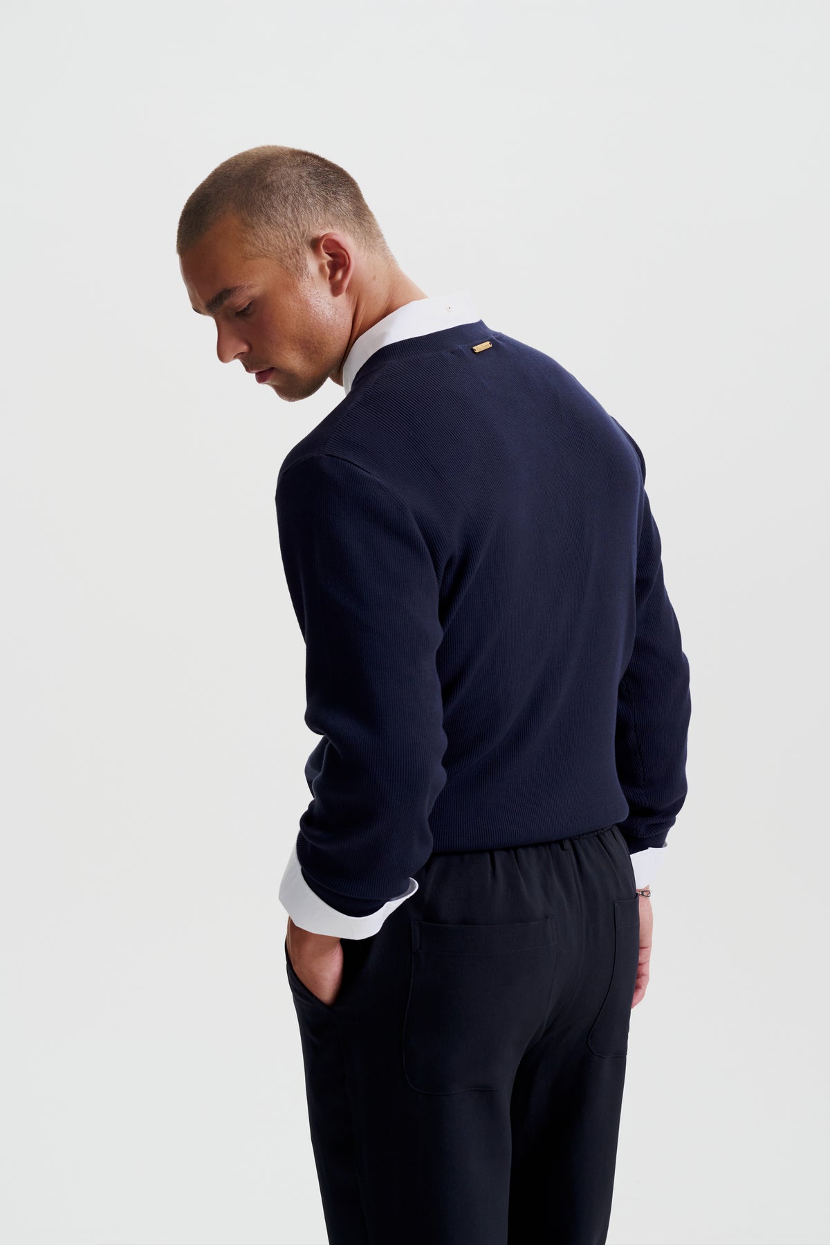 Modern ribbed henley sweater