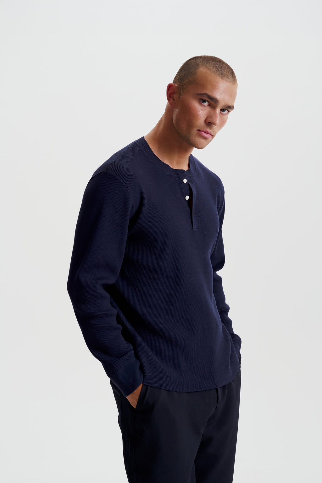 Modern ribbed henley sweater
