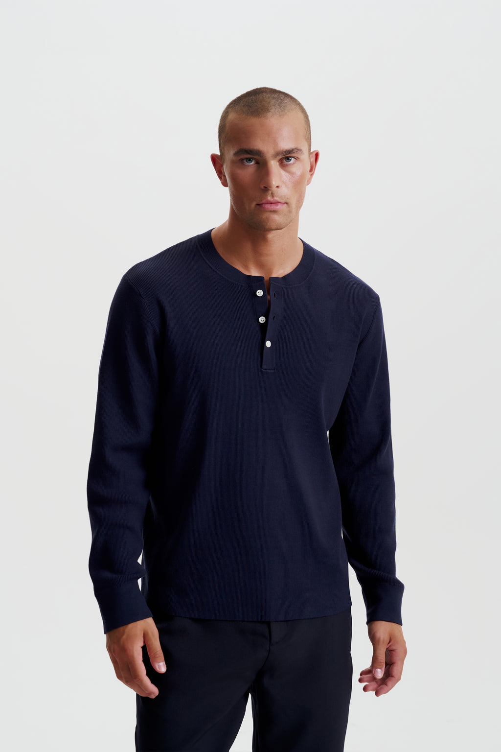 Modern ribbed henley sweater